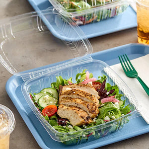 Take-Out Container Hinged Medium (MED) 8X8X3 IN PS Clear Square Lock 100 Count/Pack 2 Packs/Case