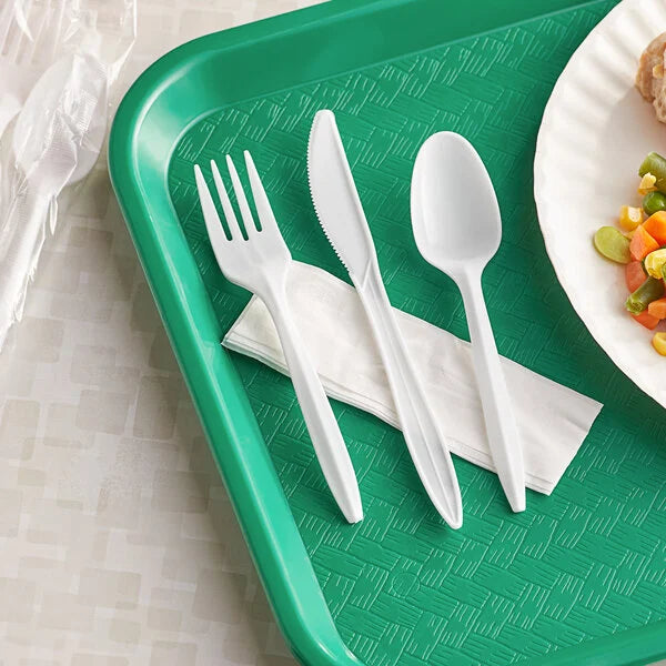 4PC Cutlery Kit PP White Medium Weight With Napkin,Fork,Knife,Soup Spoon 250/Case