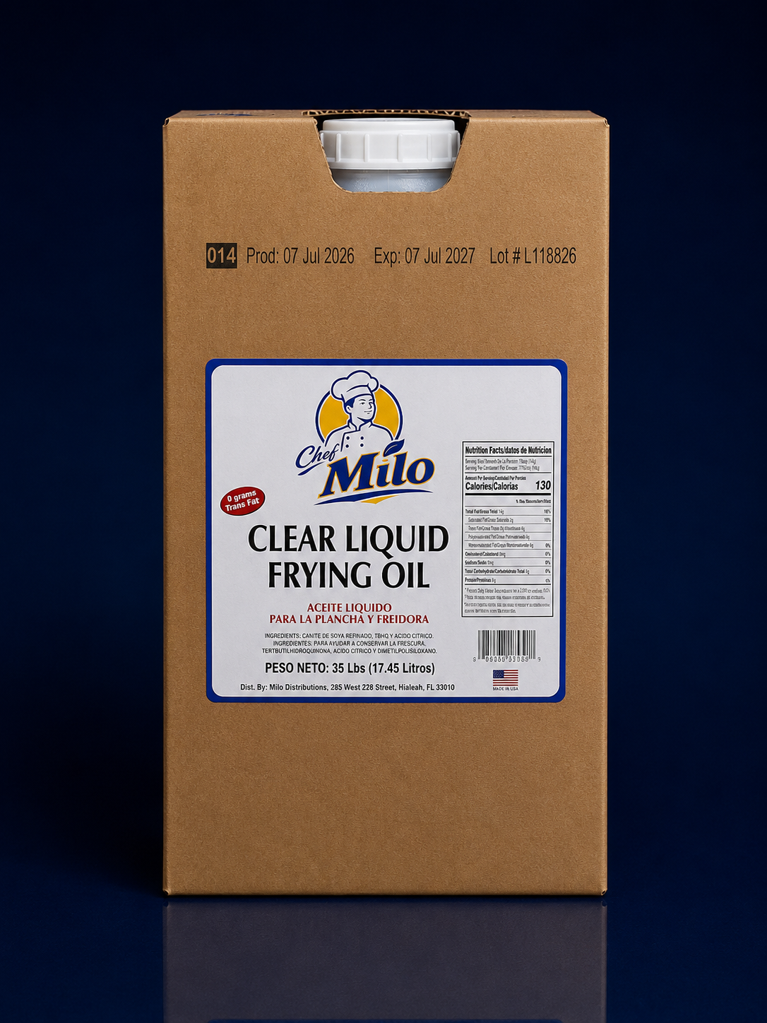 Chef Milo Clear Liquid Frying Oil - 35 Ib