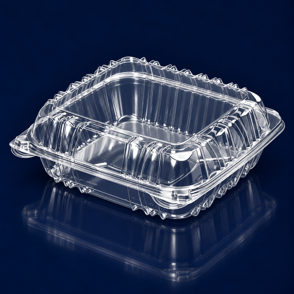 Take-Out Container Hinged Medium (MED) 8X8X3 IN PS Clear Square Lock 100 Count/Pack 2 Packs/Case