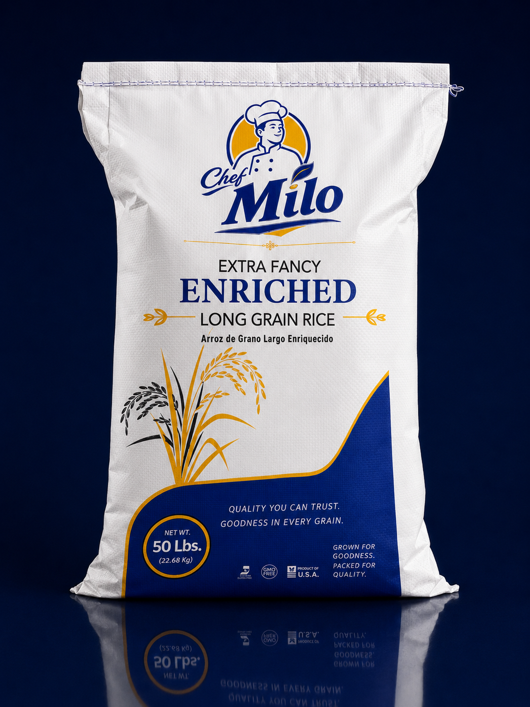 Chef Milo Extra Fancy Enriched Long Grain Rice - 50 Ib bag