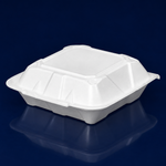 Take-Out Container Hinged Large (LG) 9X9.1X3.2 IN Foam White Tab-Lock Vented 150/Case