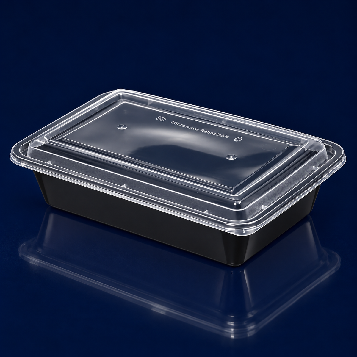 Take-Out Container Base & Lid Combo 38 OZ PP Black Clear Rectangle Shallow Microwave Safe 150/Case