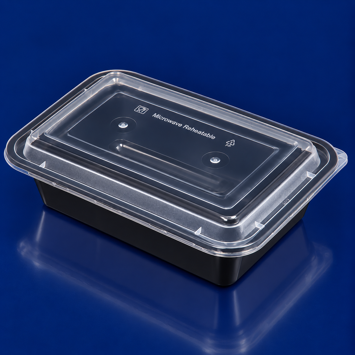 Take-Out Container Base & Lid Combo 24 OZ PP Black Clear Rectangle Shallow Microwave Safe 150/Case