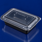 Take-Out Container Base & Lid Combo 24 OZ PP Black Clear Rectangle Shallow Microwave Safe 150/Case