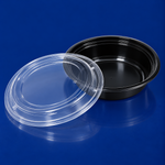 Take-Out Container Base & Lid Combo 24 OZ PP Black Clear Round Shallow Microwave Safe 150/Case